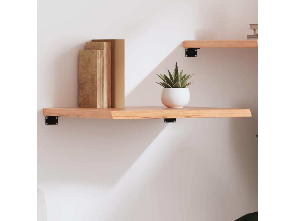 Light brown wall shelf made of treated solid oak wood