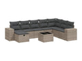 9-piece garden furniture set with grey resin wicker cushions