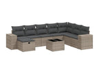 9-piece garden furniture set with grey resin wicker cushions