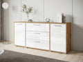 Homzora 174 Chest of Drawers, Glossy White - Homzora Oak Finish, with Drawers and Doors, 68x150x40cm