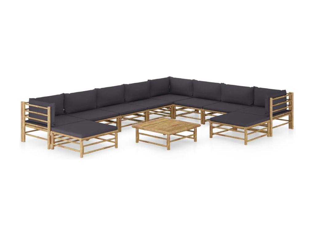 Homzora 11-piece garden furniture set with dark grey cushions