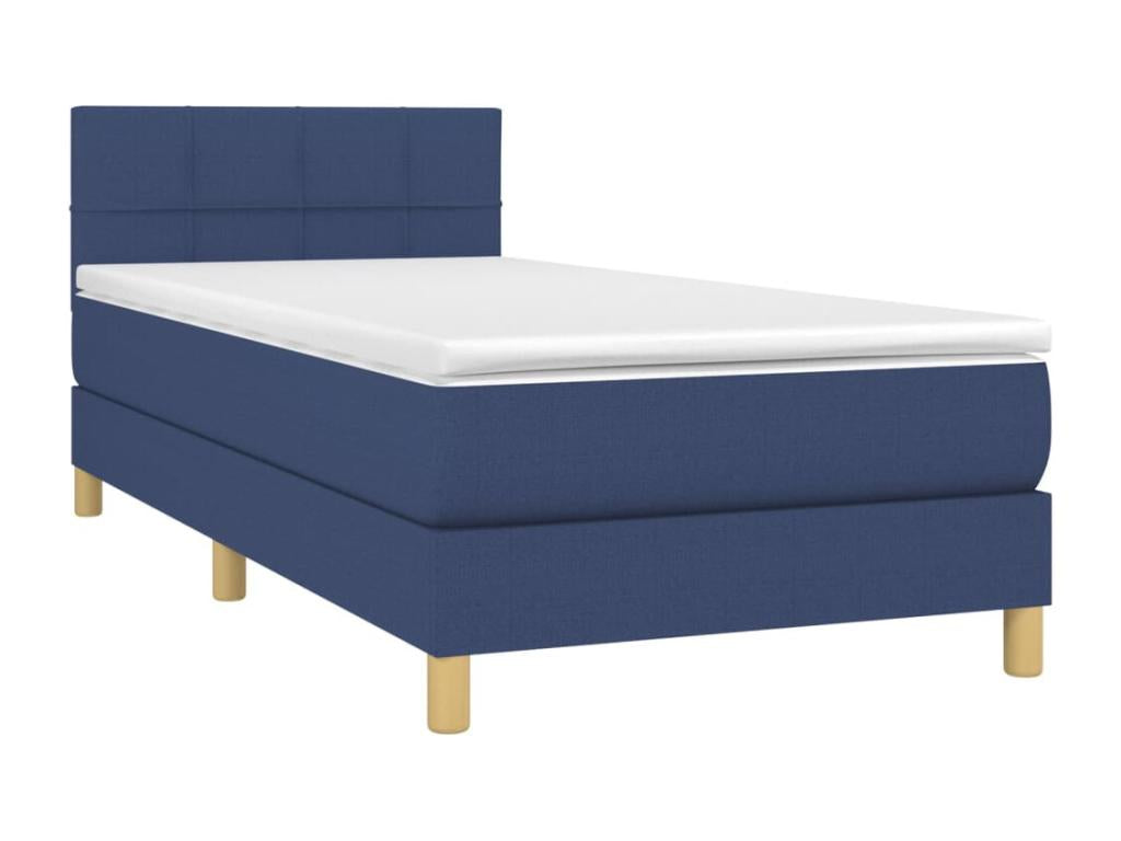 Upholstered bed base with mattress and blue LED light, 90x200 cm, fabric
