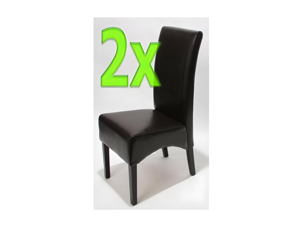Set of 2 Homzora dining chairs in bonded leather - brown with dark legs