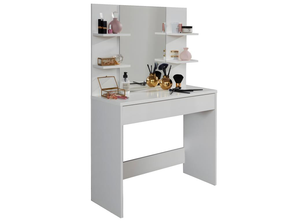 Dressing table with mirror, matte white finish - W- 85 x H- 141 x D- 40 cm