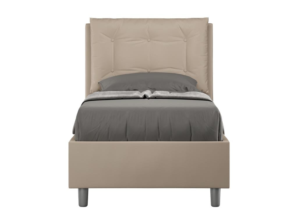 Homzora dove grey faux leather bed with 80x200 padded slatted base