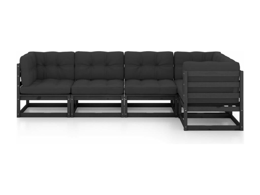 5-piece garden furniture set with cushions, solid pine wood