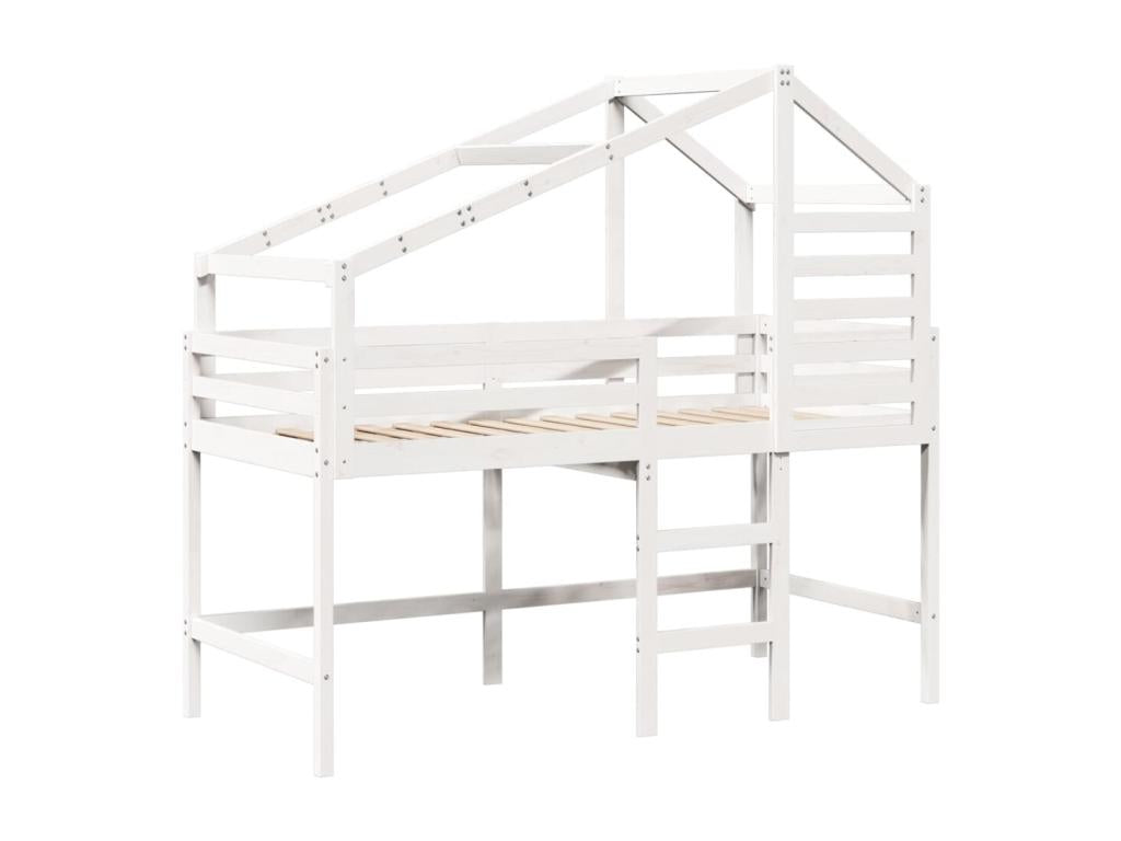Bunk bed with ladder and white roof, 80x200cm, solid pine wood