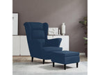 Wingback armchair with blue velvet footstool