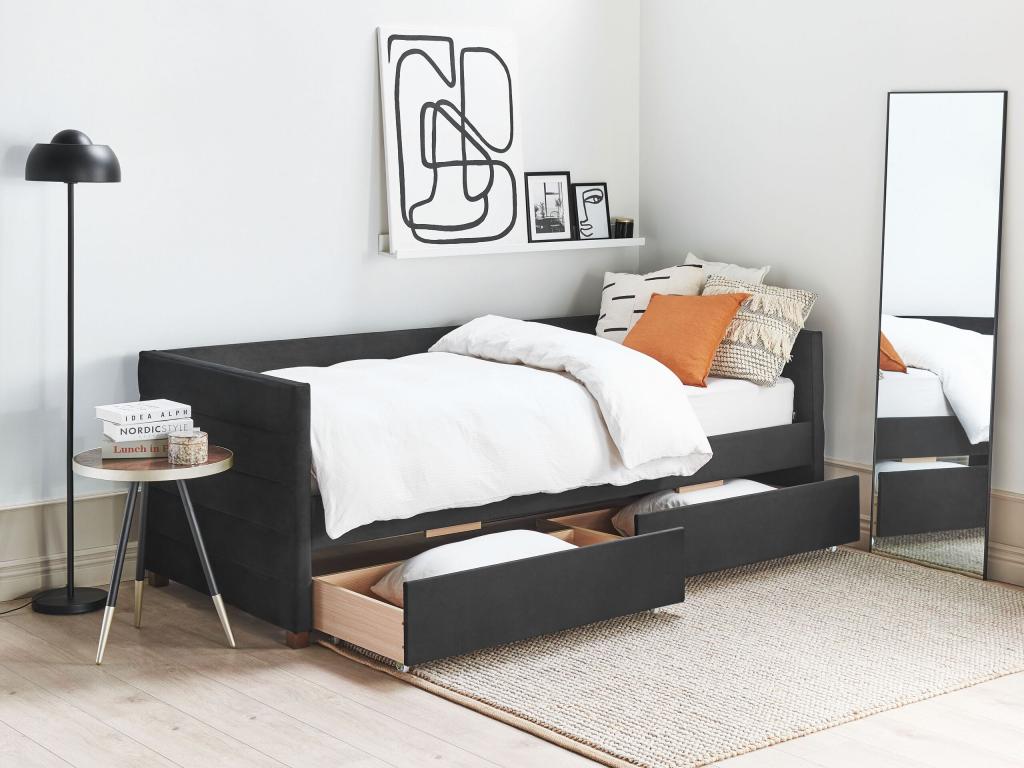Homzora Velvet Daybed with Storage, 90x200 cm, Black