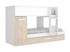 Bunk beds with pull-out bed and storage, 3x90x190 cm - White and Natural - Homzora