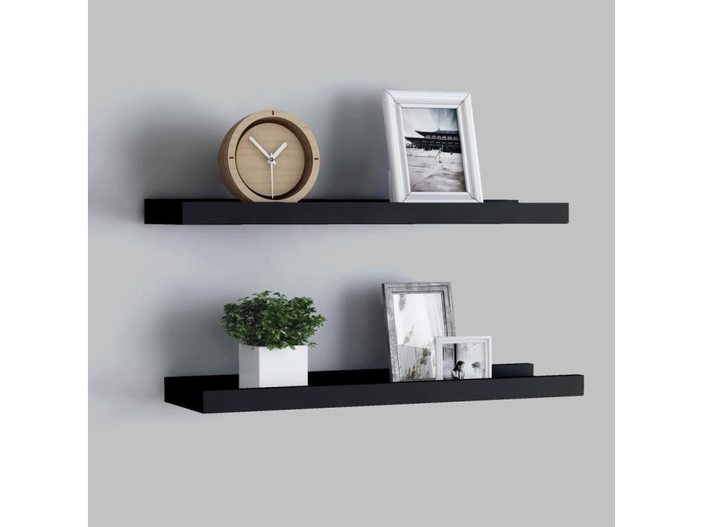 Picture frame shelves with raised edges, 2 pcs, Black, 60x9x3 cm, MDF