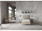 Homzora dove grey faux leather bed with 80x200 padded slatted base