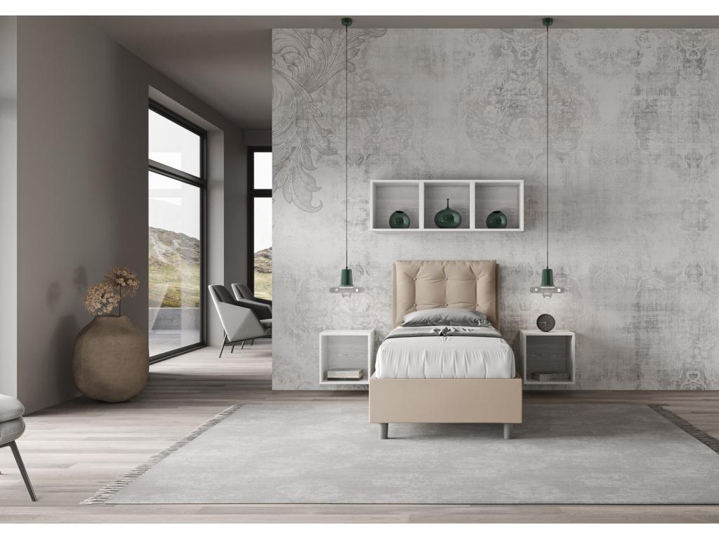 Homzora dove grey faux leather bed with 80x200 padded slatted base