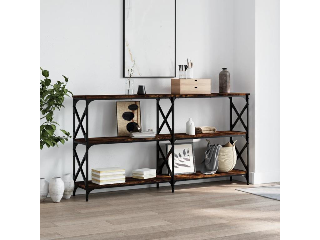 Smoked oak console table, 156x28x80.5 cm, engineered wood