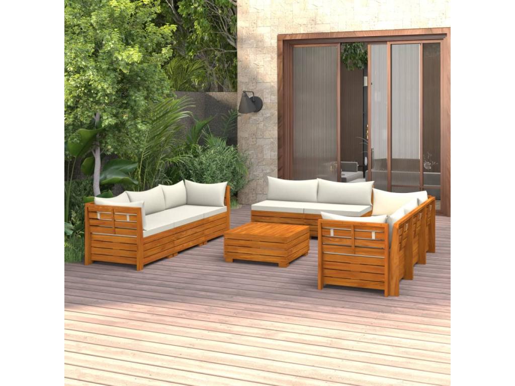 9-piece garden furniture set with cushions, solid Homzora wood