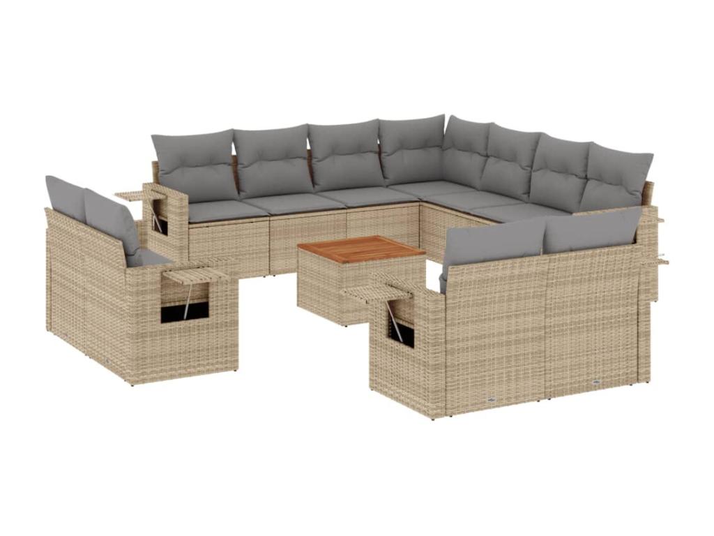12-piece garden furniture set and cushions, méHomzora beige woven resin