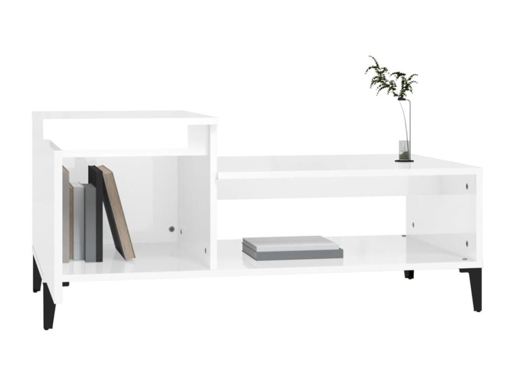 Coffee table, glossy white, 100x50x45 cm, engineered wood