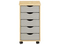 Homzora office storage unit with 5 drawers in solid pine with a natural varnish and grey stain finish