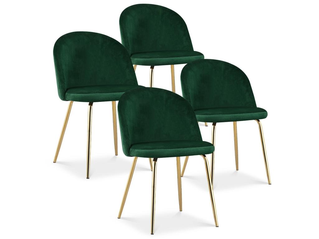 Set of 4 Homzora Green Velvet Chairs with Gold Legs