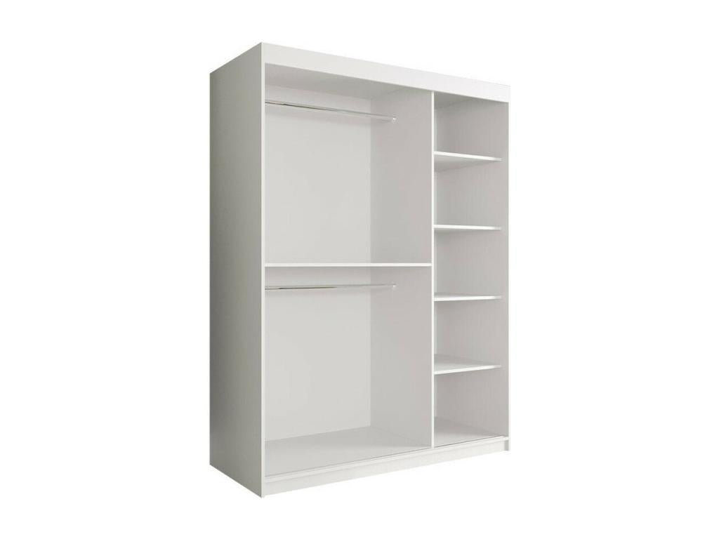 Homzora 260 White Marble Wardrobe - Matte White 200x150x62cm Sliding Wardrobe Doors