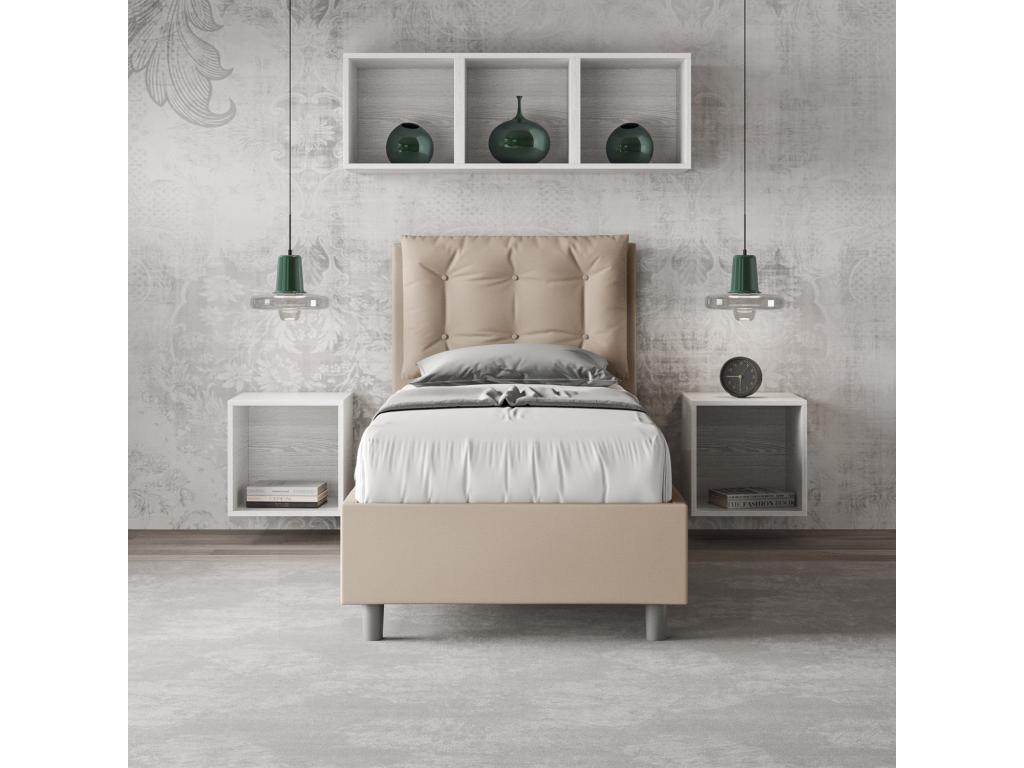 Homzora dove grey faux leather bed with 80x200 padded slatted base