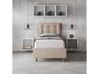 Homzora dove grey faux leather bed with 80x200 padded slatted base