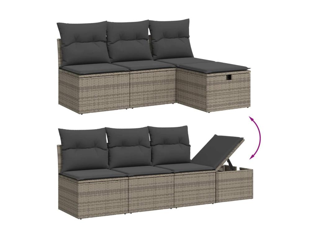 Garden furniture set with cushions, 7 pieces, grey woven resin
