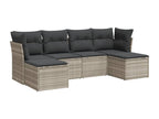 6-piece garden furniture set with light grey cushions, woven resin