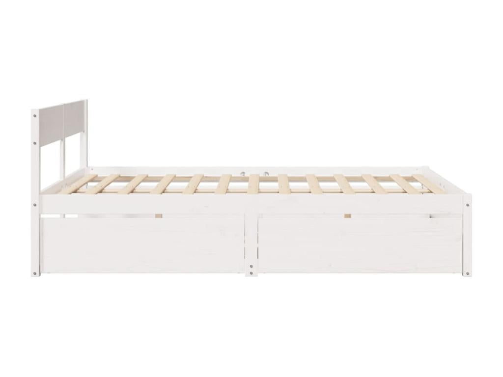 Bed frame with drawers, white, 140x200 cm, solid pine wood