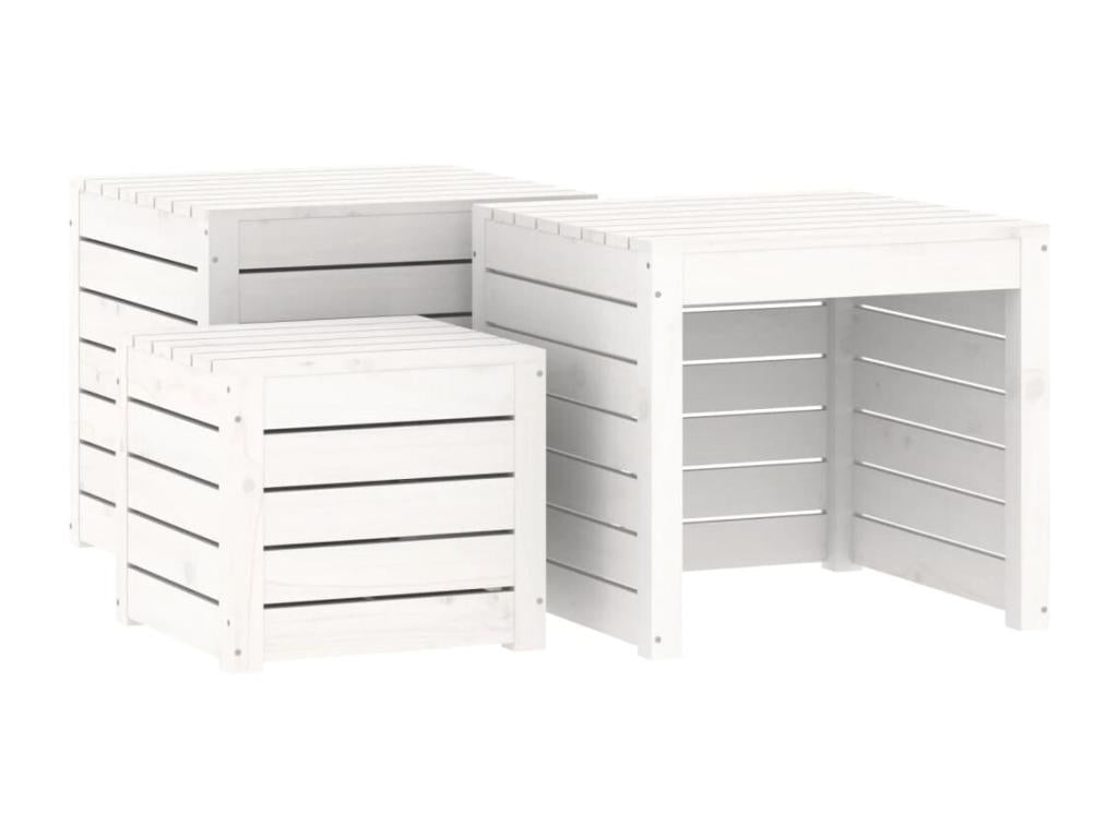 Set of 3 garden storage boxes, white, solid pine wood