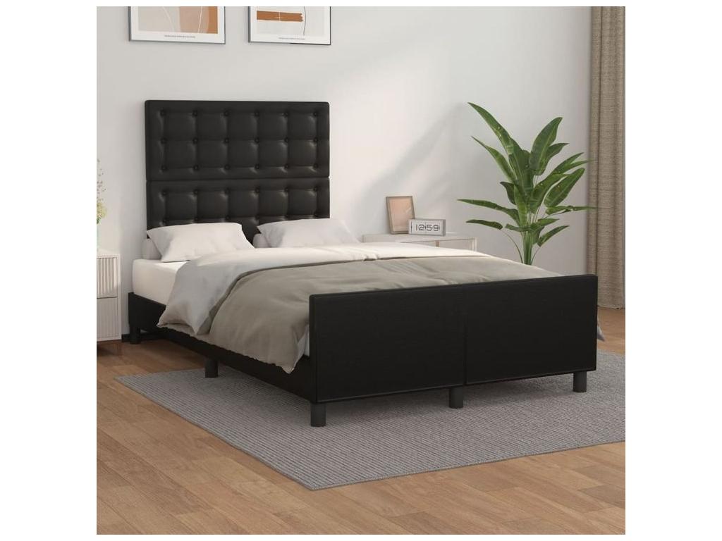 Black bed frame with headboard, 120x200 cm, faux leather