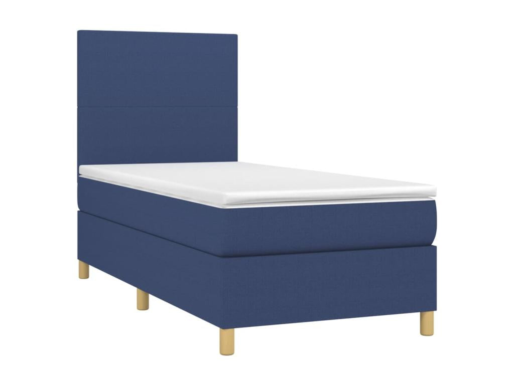 Upholstered bed base with mattress and blue LED light, 80x200cm, fabric