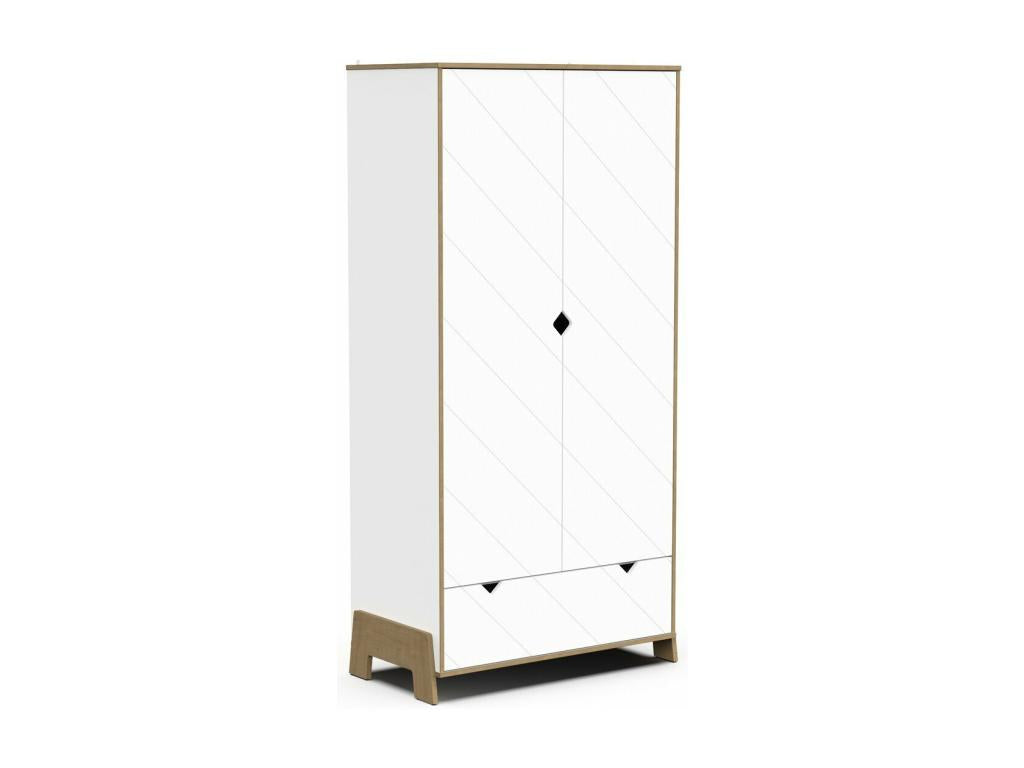 2-door, 1-drawer wardrobe in oak and white finish, H188 cm - Homzora