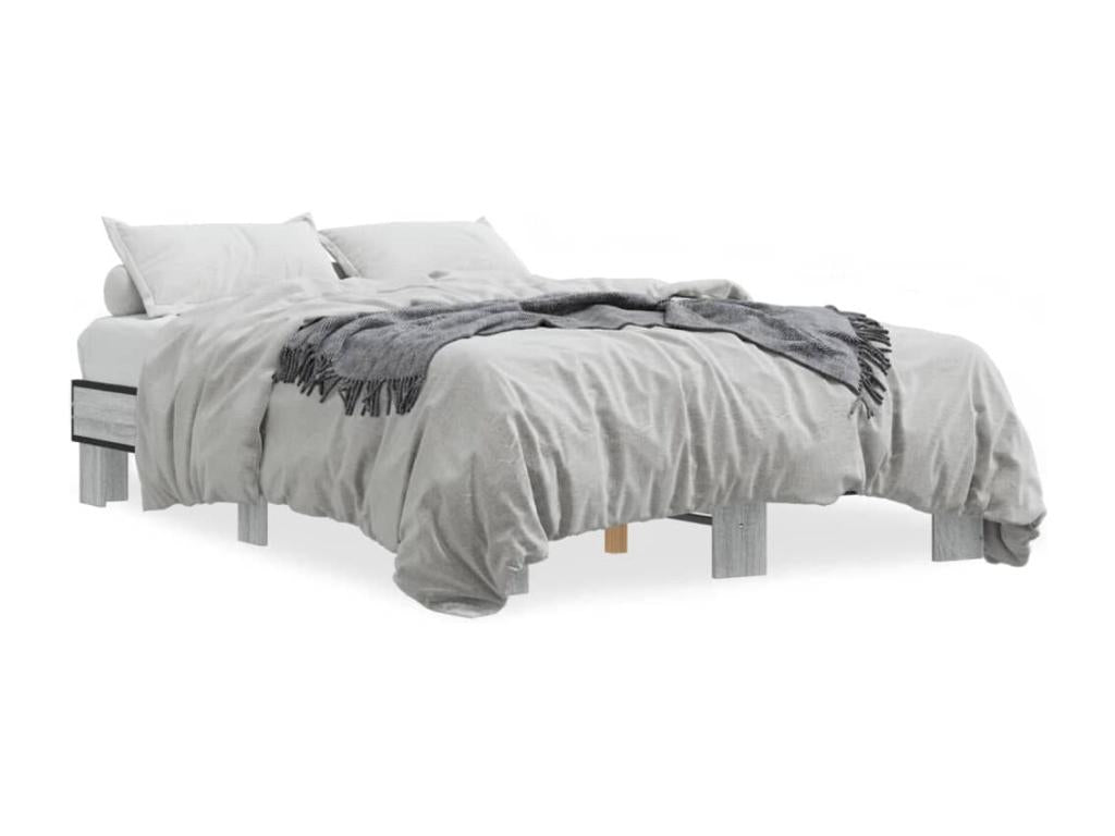 Homzora grey bed frame 140x190 cm engineered wood and metal