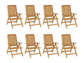 Set of 8 reclining garden chairs and cushions, solid teak