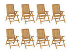 Set of 8 reclining garden chairs and cushions, solid teak