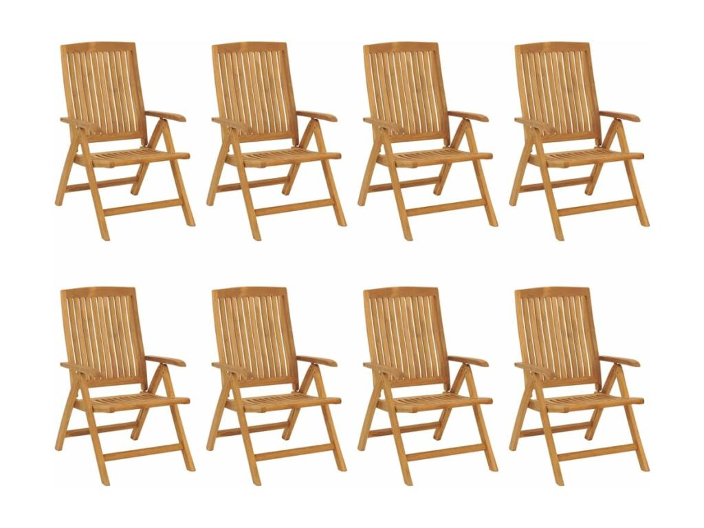 Set of 8 reclining garden chairs and cushions, solid teak