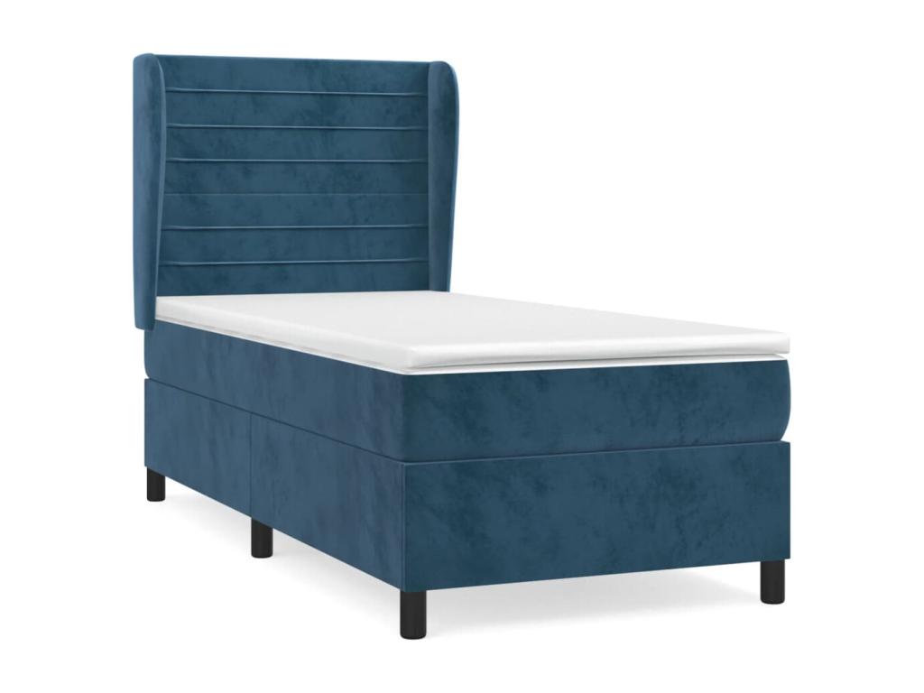 Upholstered bed base with mattress, dark blue, 100x200 cm