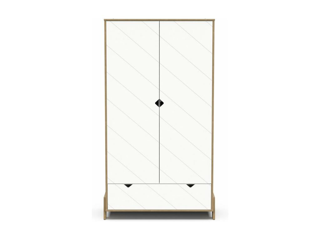 2-door, 1-drawer wardrobe in oak and white finish, H188 cm - Homzora