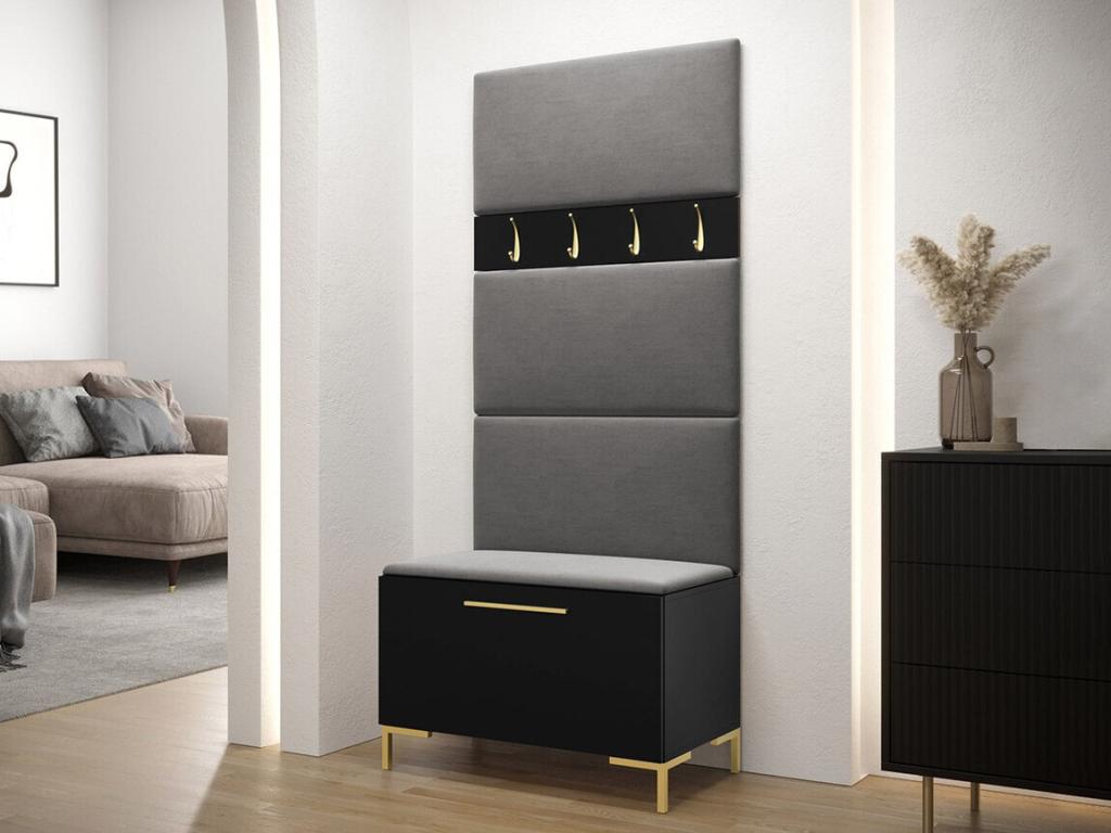 Homzora 102 Hallway Unit 196x84x46cm Black Laminate - Upholstery Wall-Mounted - Freestanding