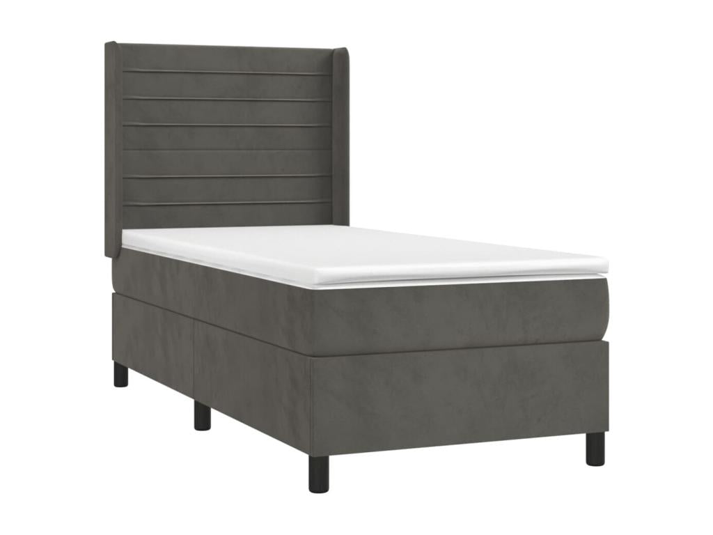 Upholstered bed base and mattress with LED lighting, Dark Grey, 90x190cm, Velvet
