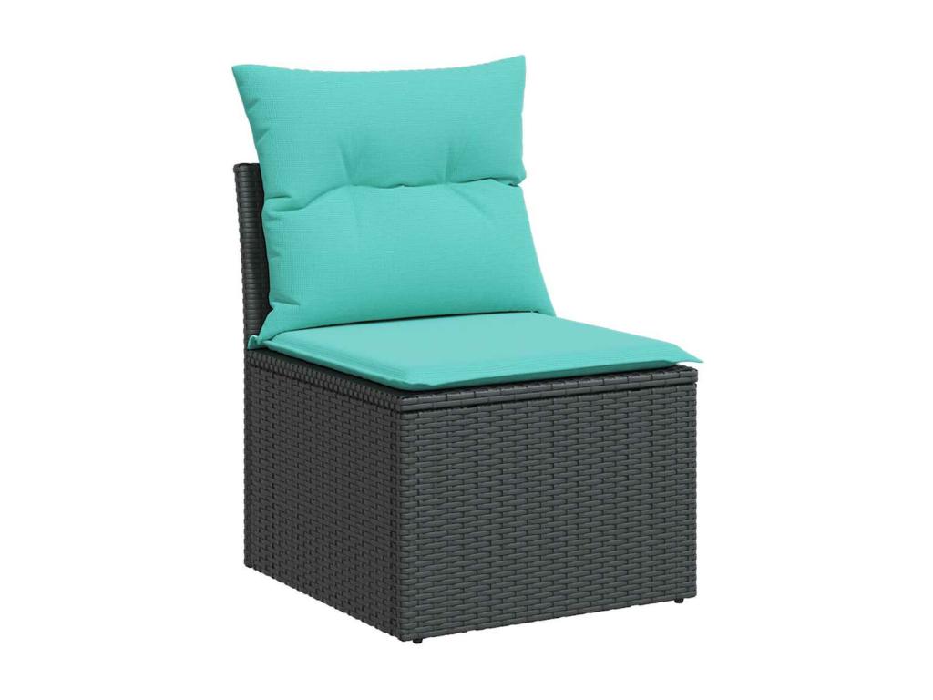 6-piece garden furniture set with cushions, black woven resin