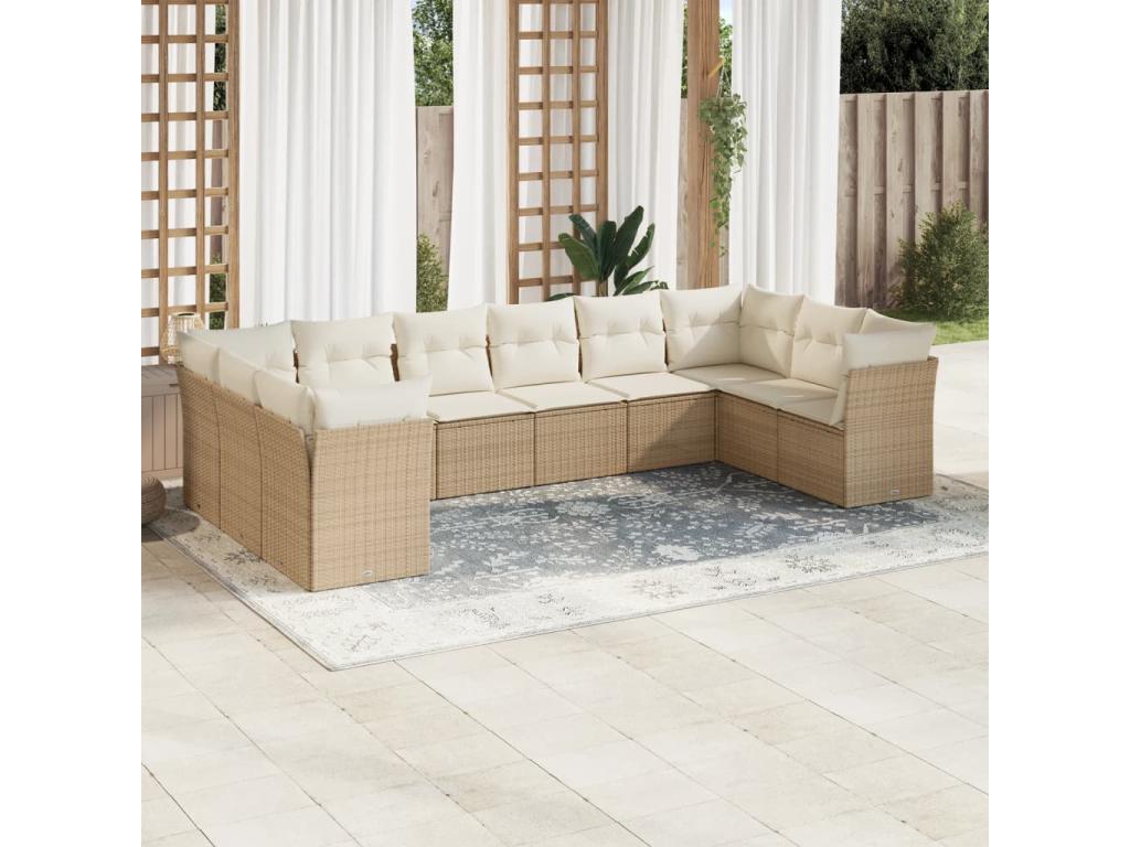 Garden furniture set with cushions, 10 pieces, beige woven resin