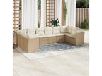 Garden furniture set with cushions, 10 pieces, beige woven resin