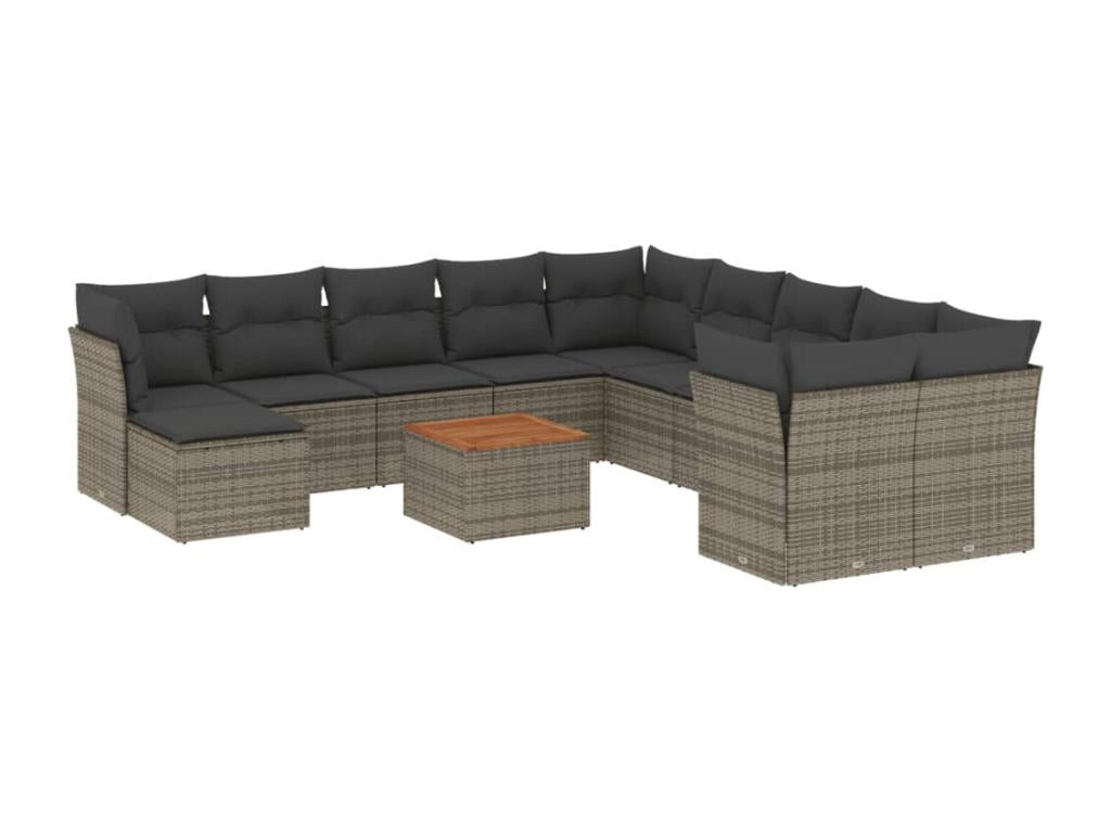 12-piece garden furniture set with cushions, grey woven resin