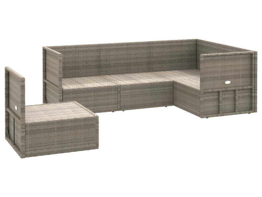 5-piece garden furniture set with cushions, grey woven resin