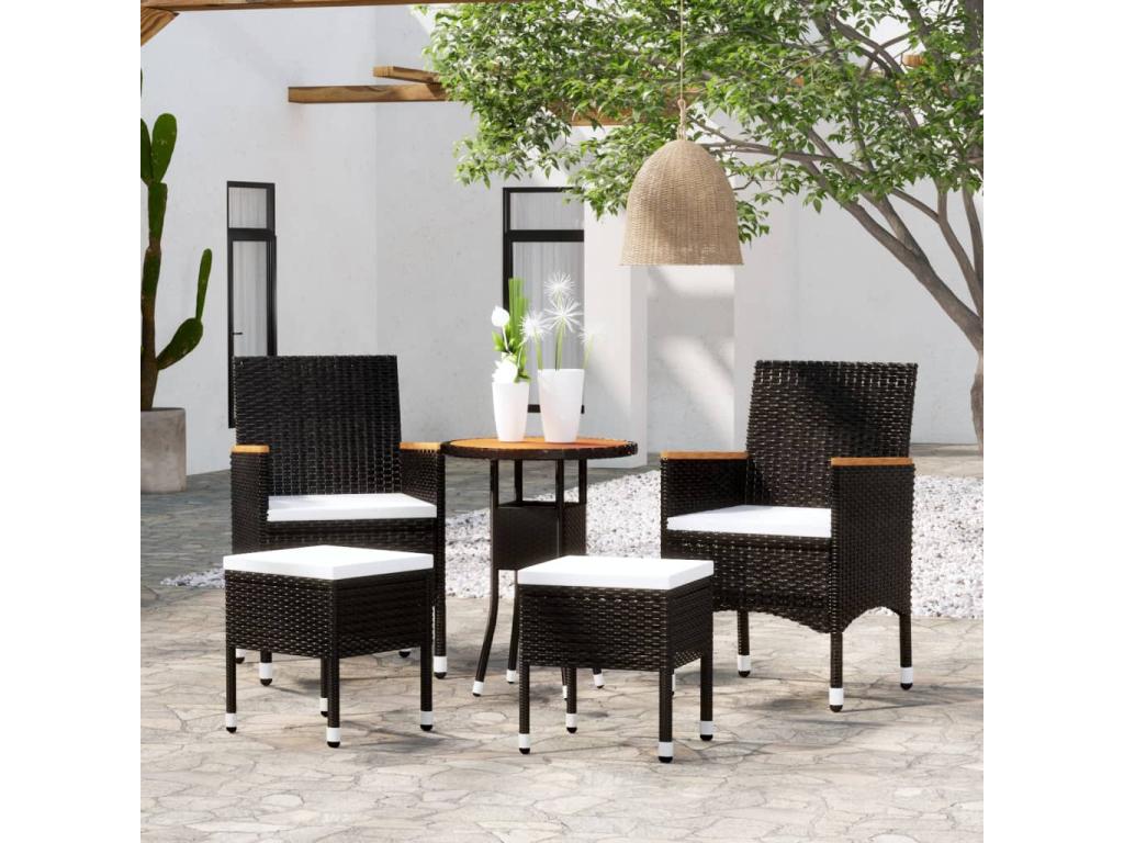 5-piece garden furniture set, black woven resin