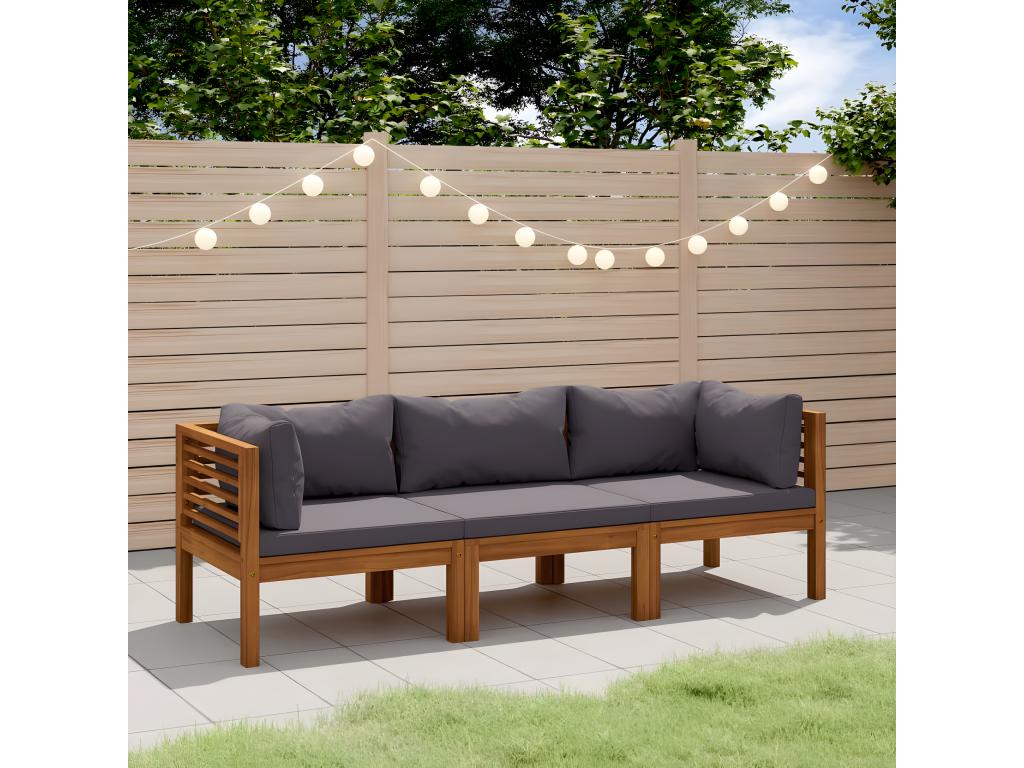3-seater garden sofa with cushion, solid Homzora wood