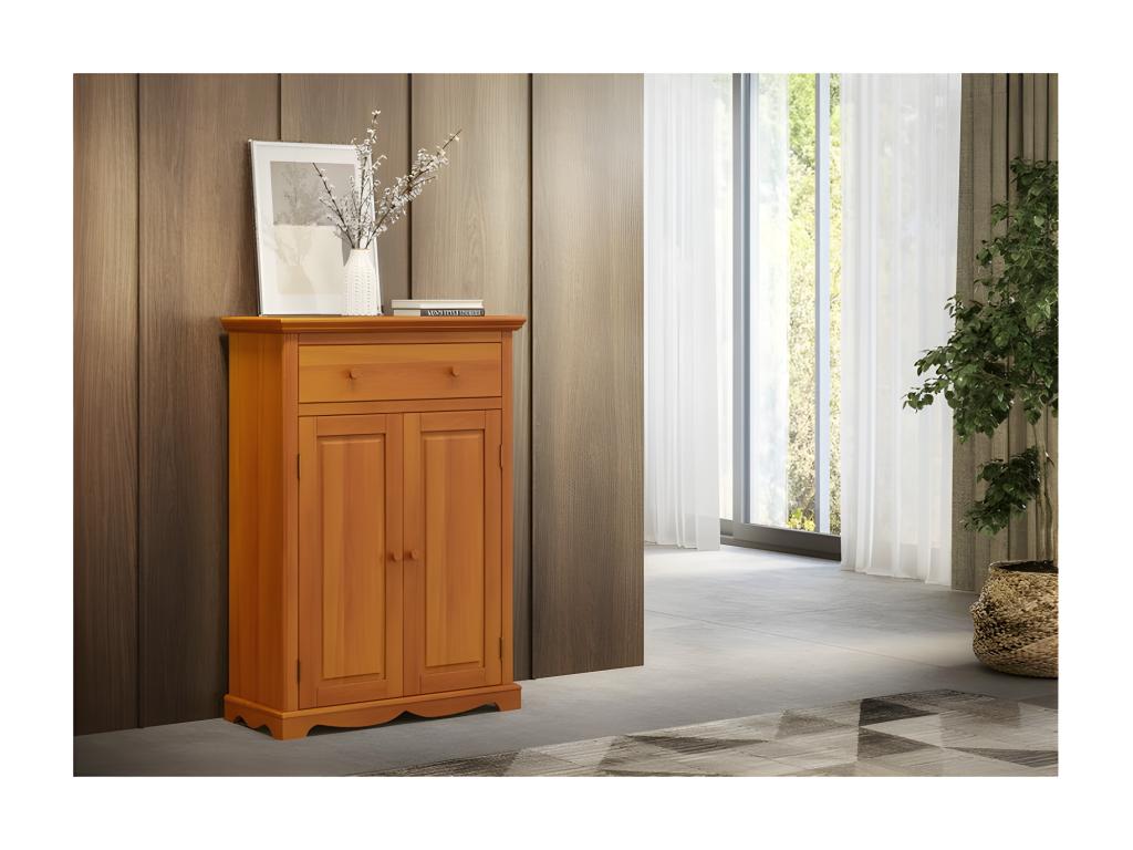 Le Parisien Honey Pine Buffet with 2 Doors, 1 Drawer, 2 Shelves, and 3 Niches. W 94 H 134 D 42