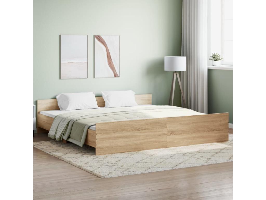 Homzora oak bed frame with headboard and footboard, 180x200 cm